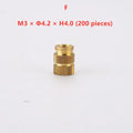 Brass hot melt copper nuts with M2 and M3 thread, outer diameters 3.8mm to 4.2mm, heights 3.0mm to 6.0mm
