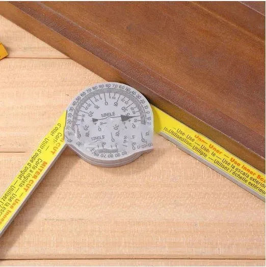Yellow and white cross-border horizontal angle ruler with dual laser-engraved scales, 7 inches long, made of hardened plastic, with optional horizontal liquid level