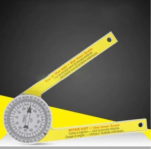 Yellow and white cross-border horizontal angle ruler with dual laser-engraved scales, 7 inches long, made of hardened plastic, with optional horizontal liquid level