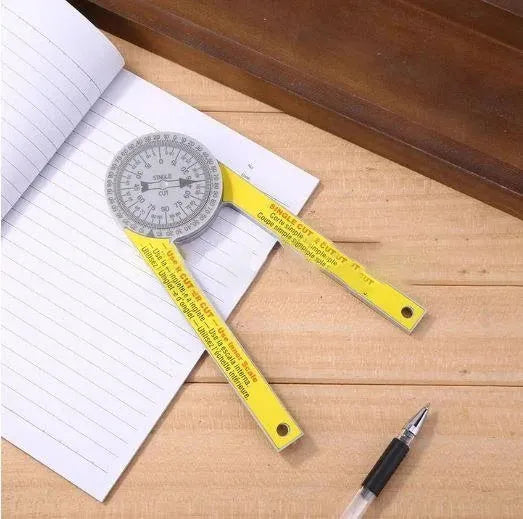 Yellow and white cross-border horizontal angle ruler with dual laser-engraved scales, 7 inches long, made of hardened plastic, with optional horizontal liquid level
