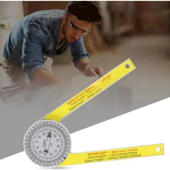Yellow and white cross-border horizontal angle ruler with dual laser-engraved scales, 7 inches long, made of hardened plastic, with optional horizontal liquid level