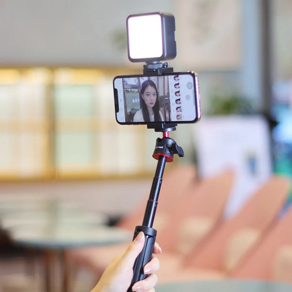 Combo 8 white and black mobile phone vlog bracket set with fill light on a stand