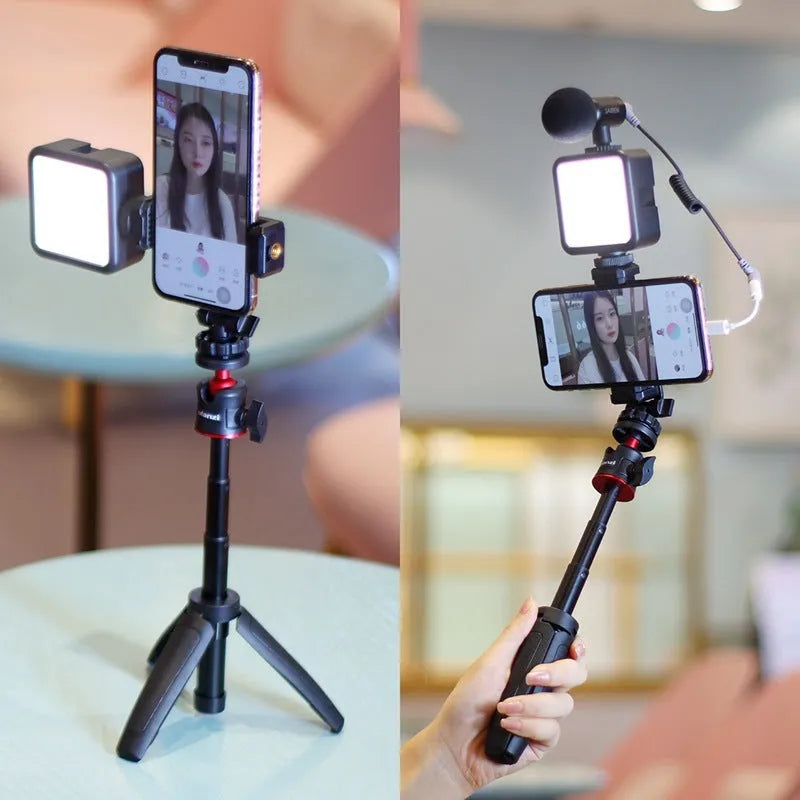 Combo 8 white and black mobile phone vlog bracket set with fill light on a stand