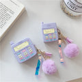 Purple silicone case for Apple wireless headphones with clamshell design and fur ball pendant