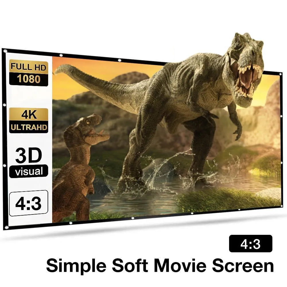 White 150-inch 4:3 polyester simple soft projector screen shown folded for storage