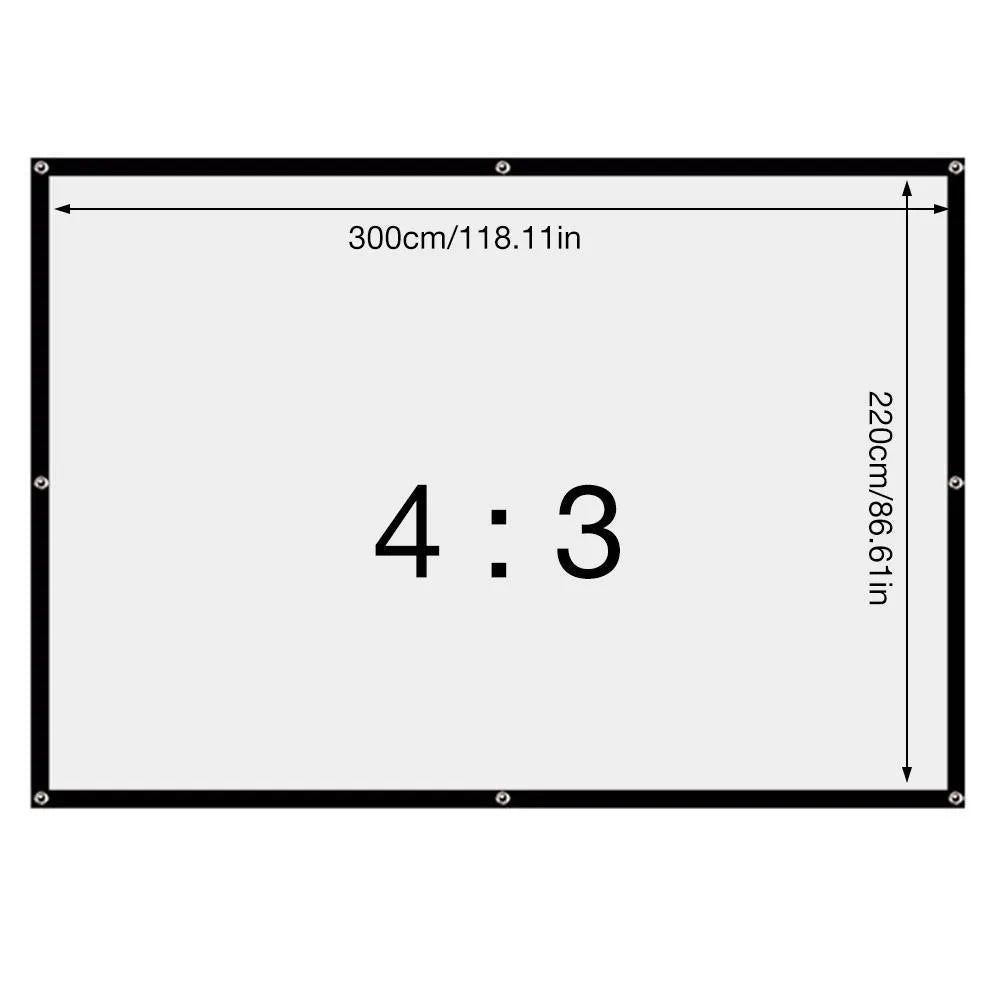 White 150-inch 4:3 polyester simple soft projector screen shown folded for storage