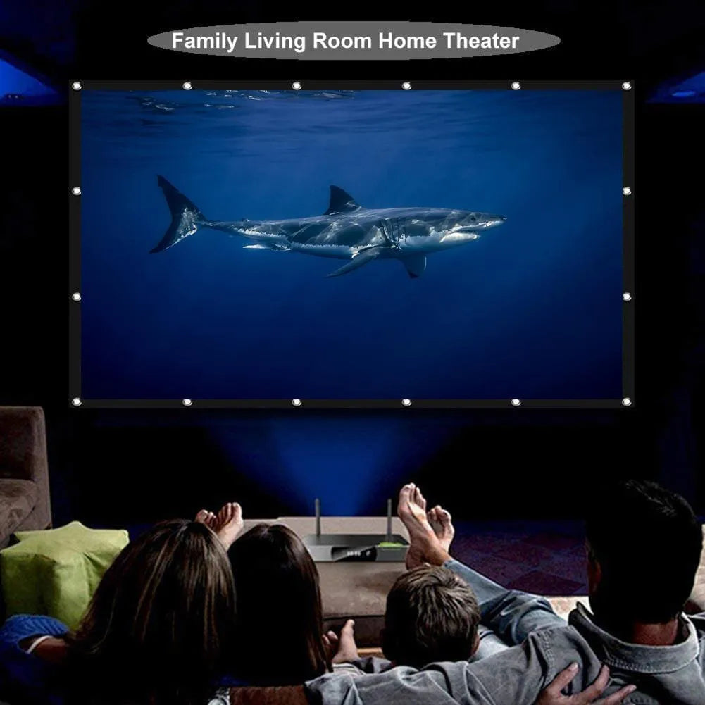White 150-inch 4:3 polyester simple soft projector screen shown folded for storage