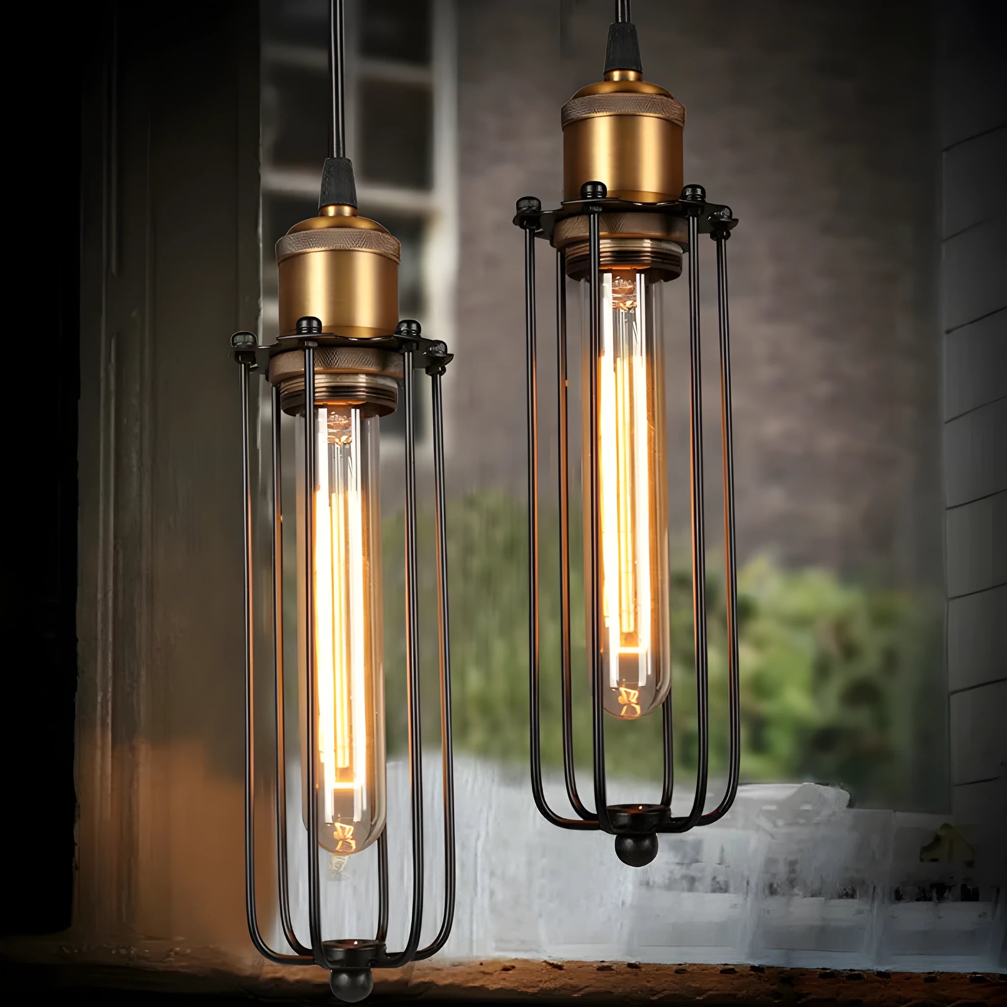 Brown iron Nordic retro industrial gladiator chandelier with fishing line pendant design