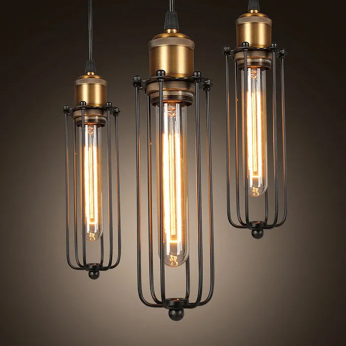 Brown iron Nordic retro industrial gladiator chandelier with fishing line pendant design