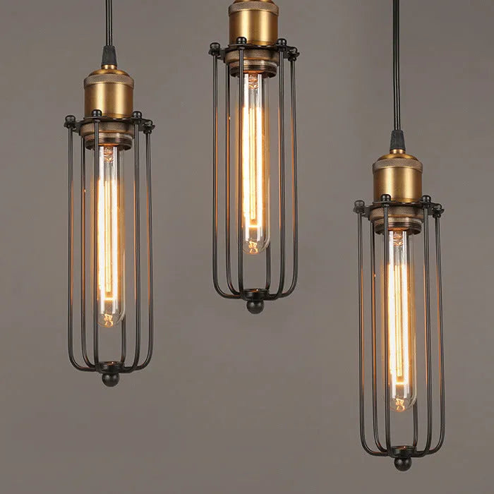 Brown iron Nordic retro industrial gladiator chandelier with fishing line pendant design
