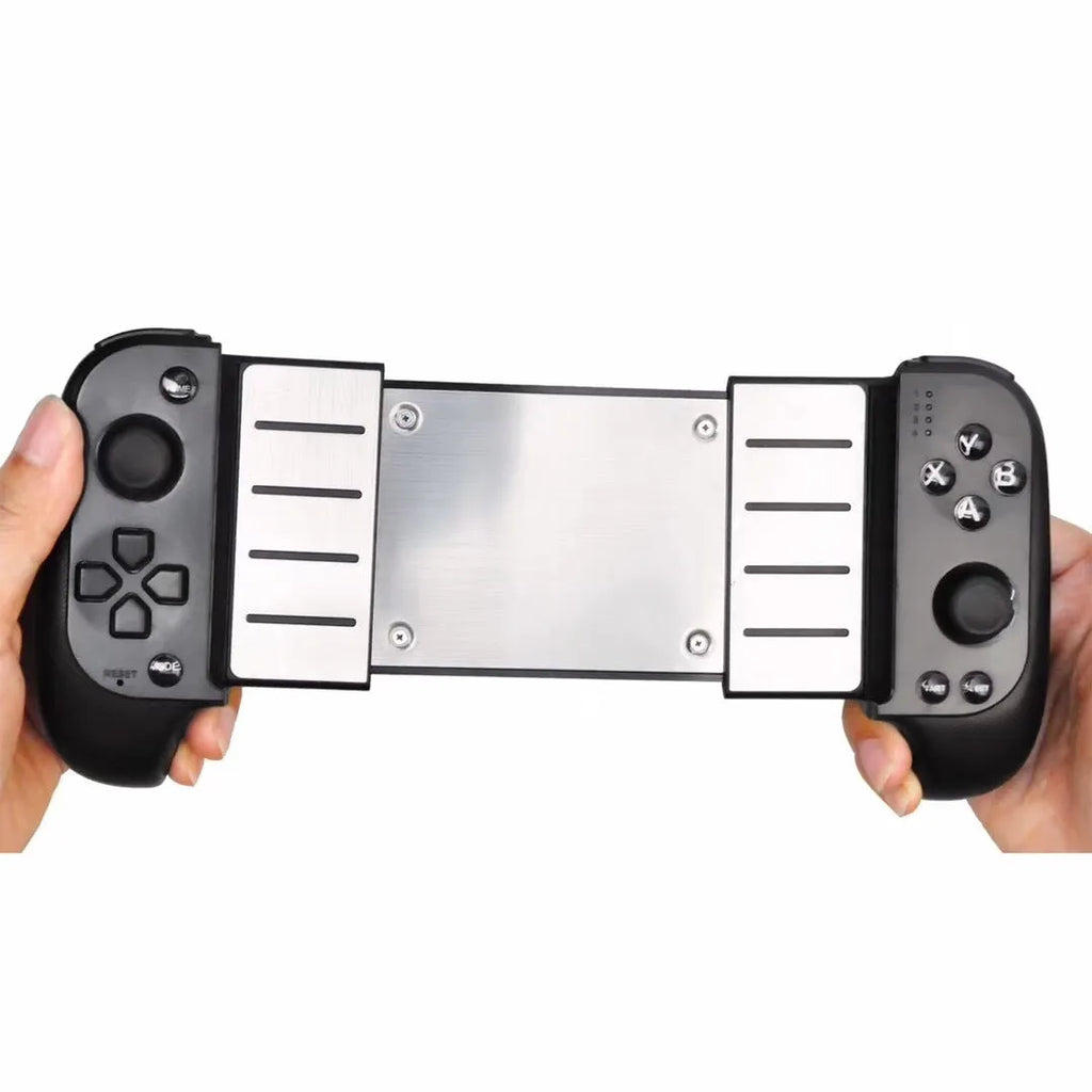 Bluetooth wireless game controller with telescopic handle for mobile phones in black or red-blue colours