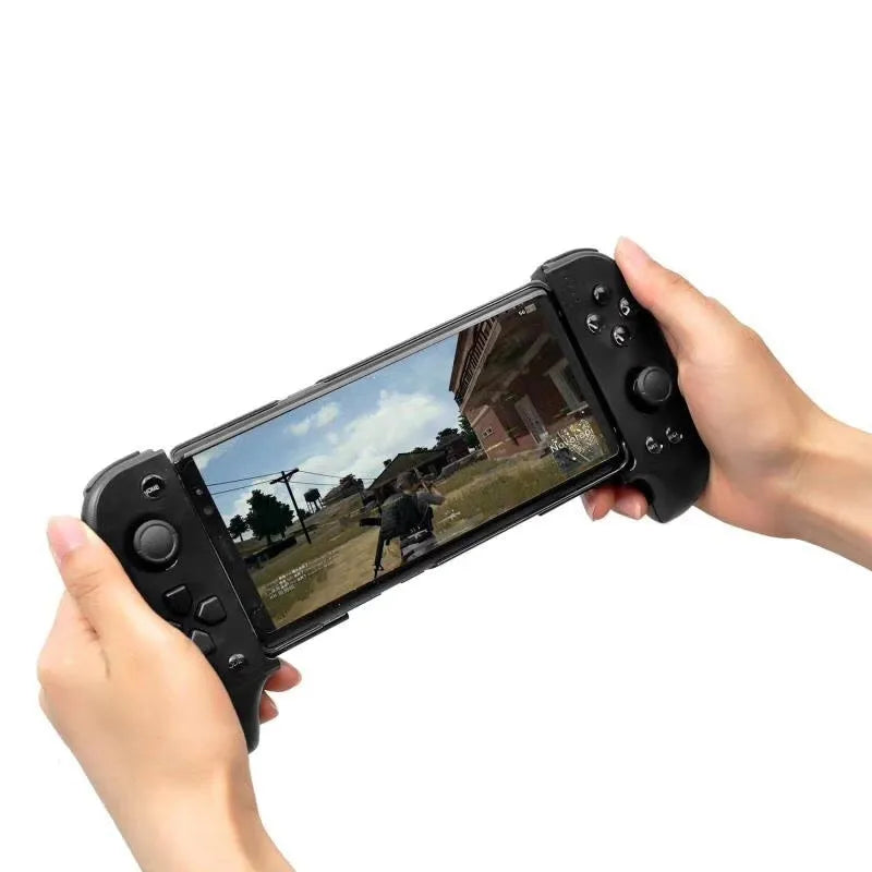 Bluetooth wireless game controller with telescopic handle for mobile phones in black or red-blue colours