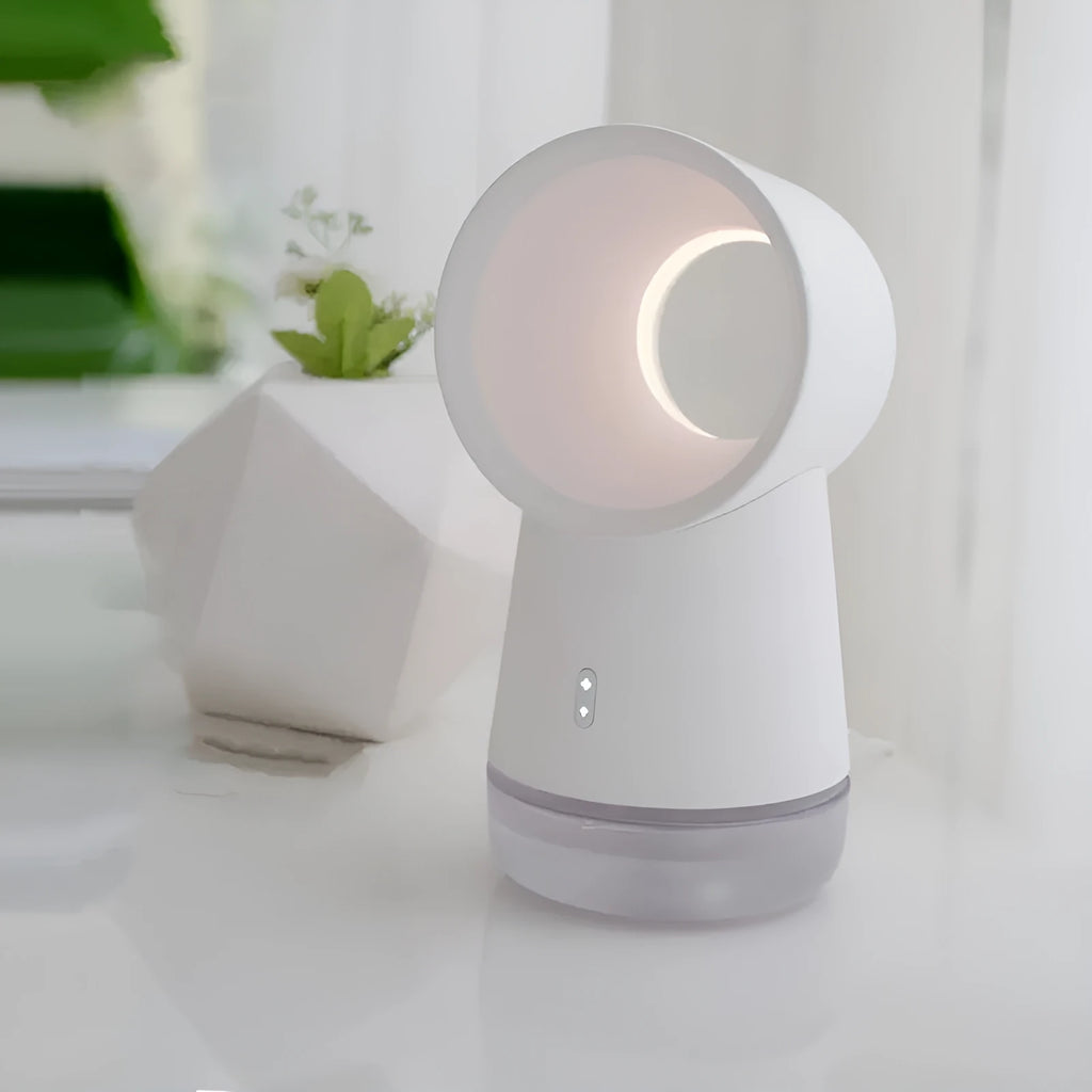 White round desktop humidifier with leafless fan and ultrasonic cool mist, 300ml tank, USB powered