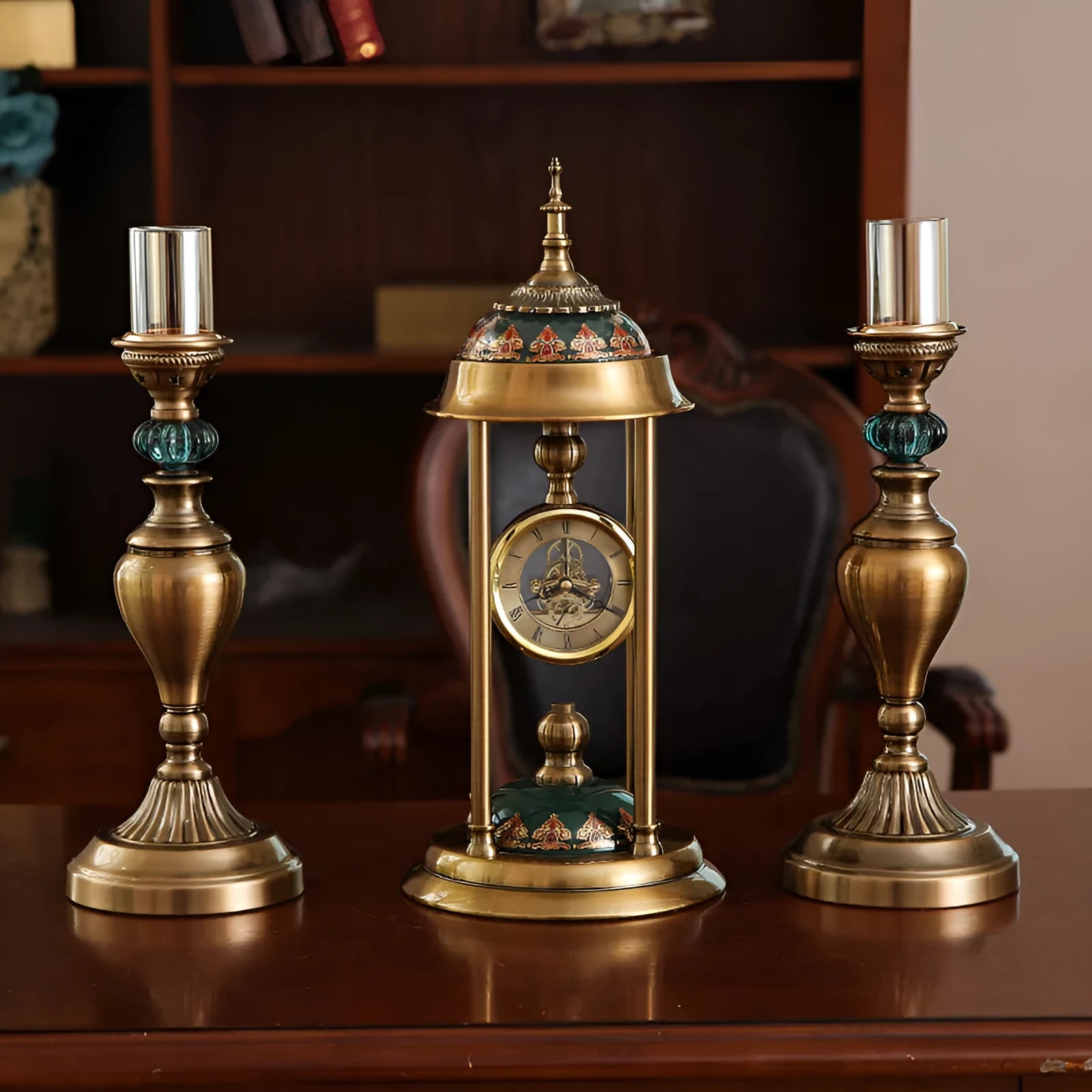Nordic pendulum clock ornament with rectangular metal case and electronic movement
