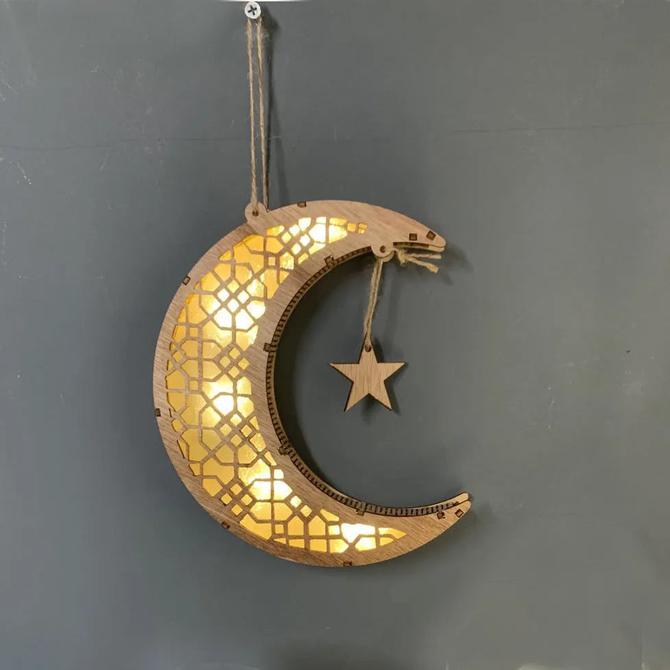 MDF hanging ornament with engraved calligraphy design in wood moon colour, 21x11x6cm