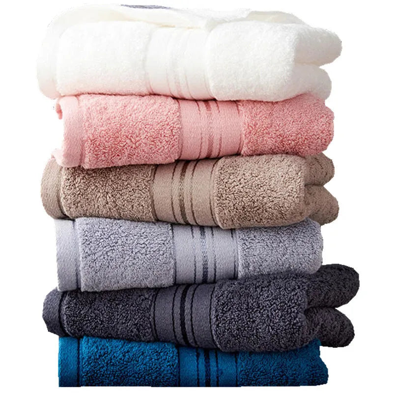 Pure color thick cotton bath towel set with three towels in white, pink, light gray, light brown, blue, dark gray