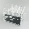 Transparent acrylic makeup storage box with foldable design showing 18L capacity