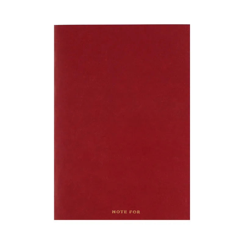 Soft imitation leather notebook with bronzing details, A5 size, red colour, showing dot matrix page interior