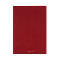 Soft imitation leather notebook with bronzing details, A5 size, red colour, showing dot matrix page interior