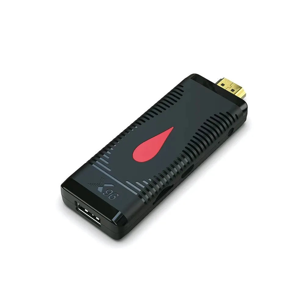 Compact Allwinner H313 smart TV set-top box dongle with remote control and power adapter