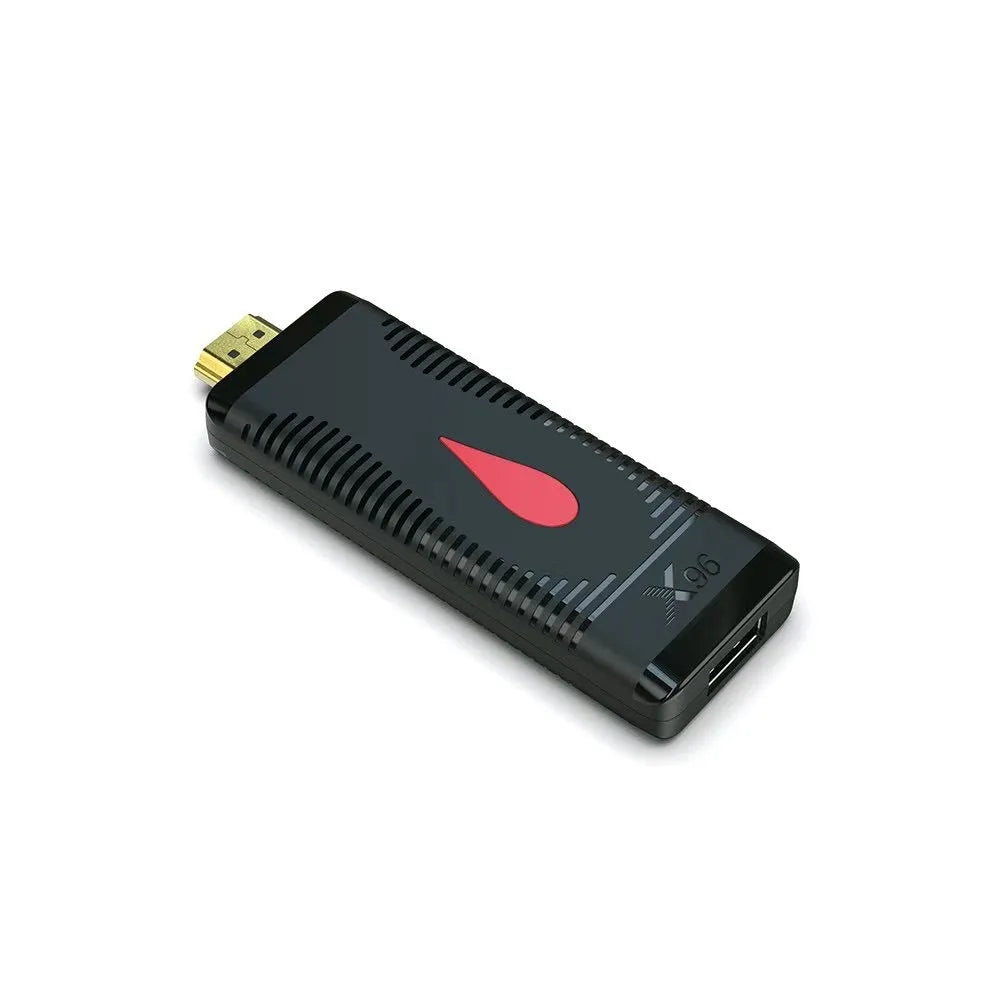 Compact Allwinner H313 smart TV set-top box dongle with remote control and power adapter