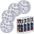 White round waterproof LED light with remote control for pools and ponds.
