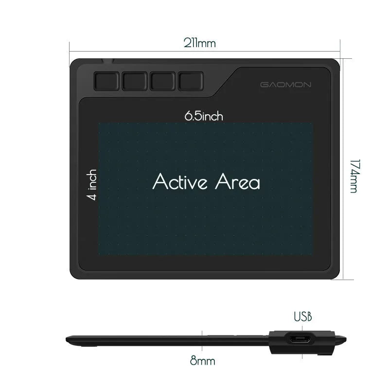 GAOMON S620 drawing board in standard colour with USB interface and electromagnetic pressure induction