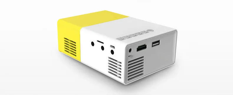 HD 1080P mini digital projector with black finish, front projection, and compact design for home cinema use.