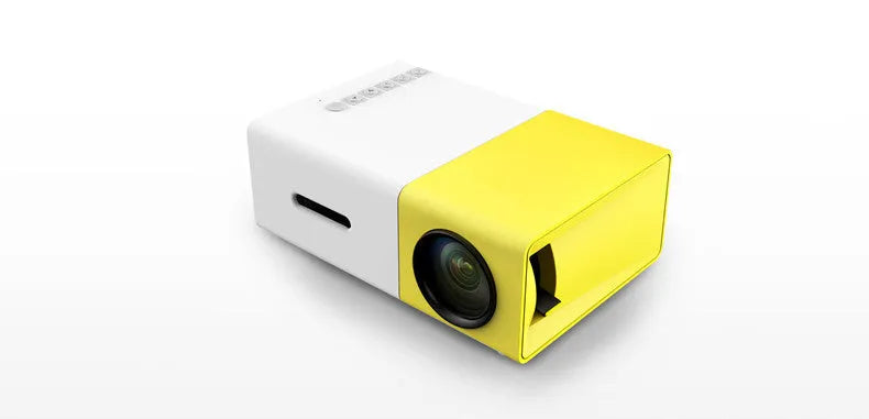 HD 1080P mini digital projector with black finish, front projection, and compact design for home cinema use.