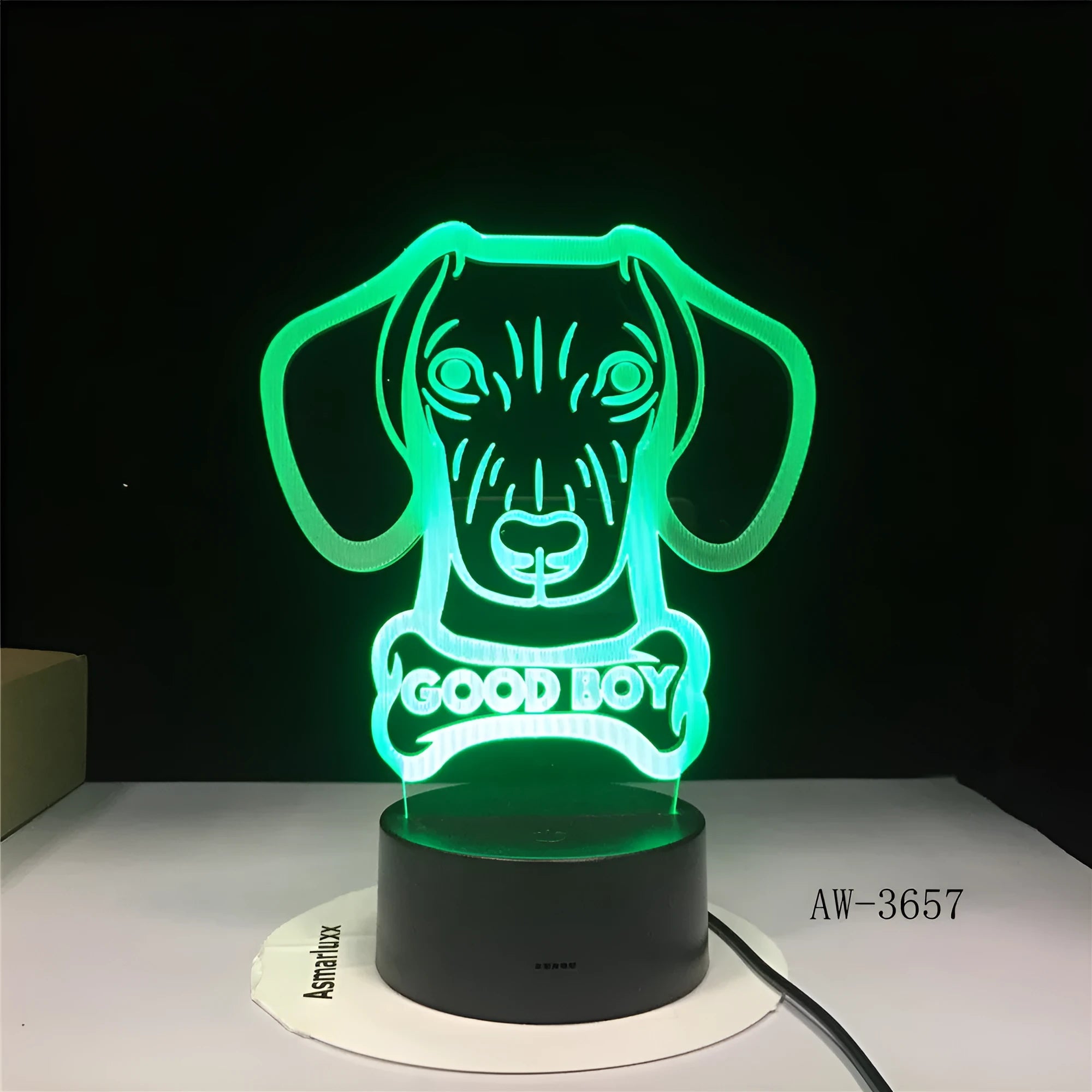 Remote control touch LED table lamp with colourful gradient lights and acrylic shade on a dark base.