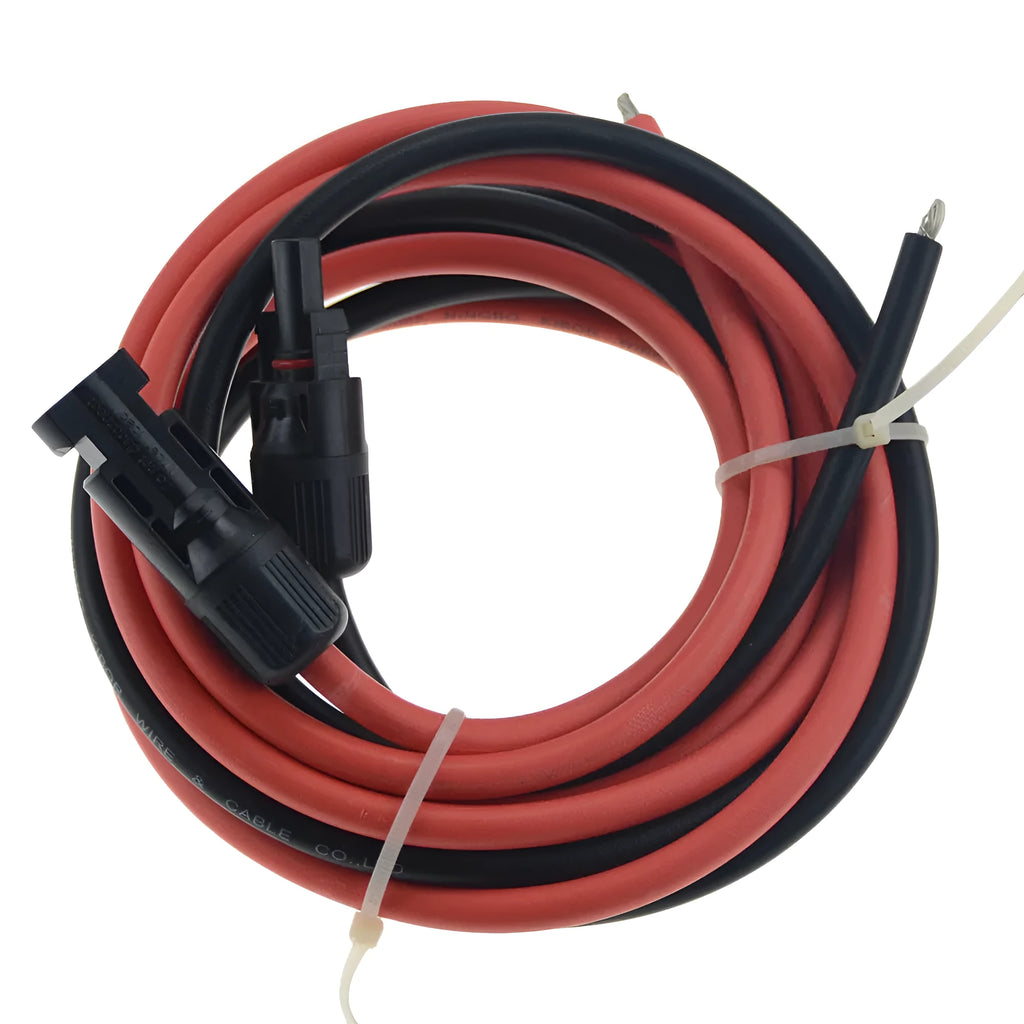 Black solar extension cable with MC4 connectors on a white background