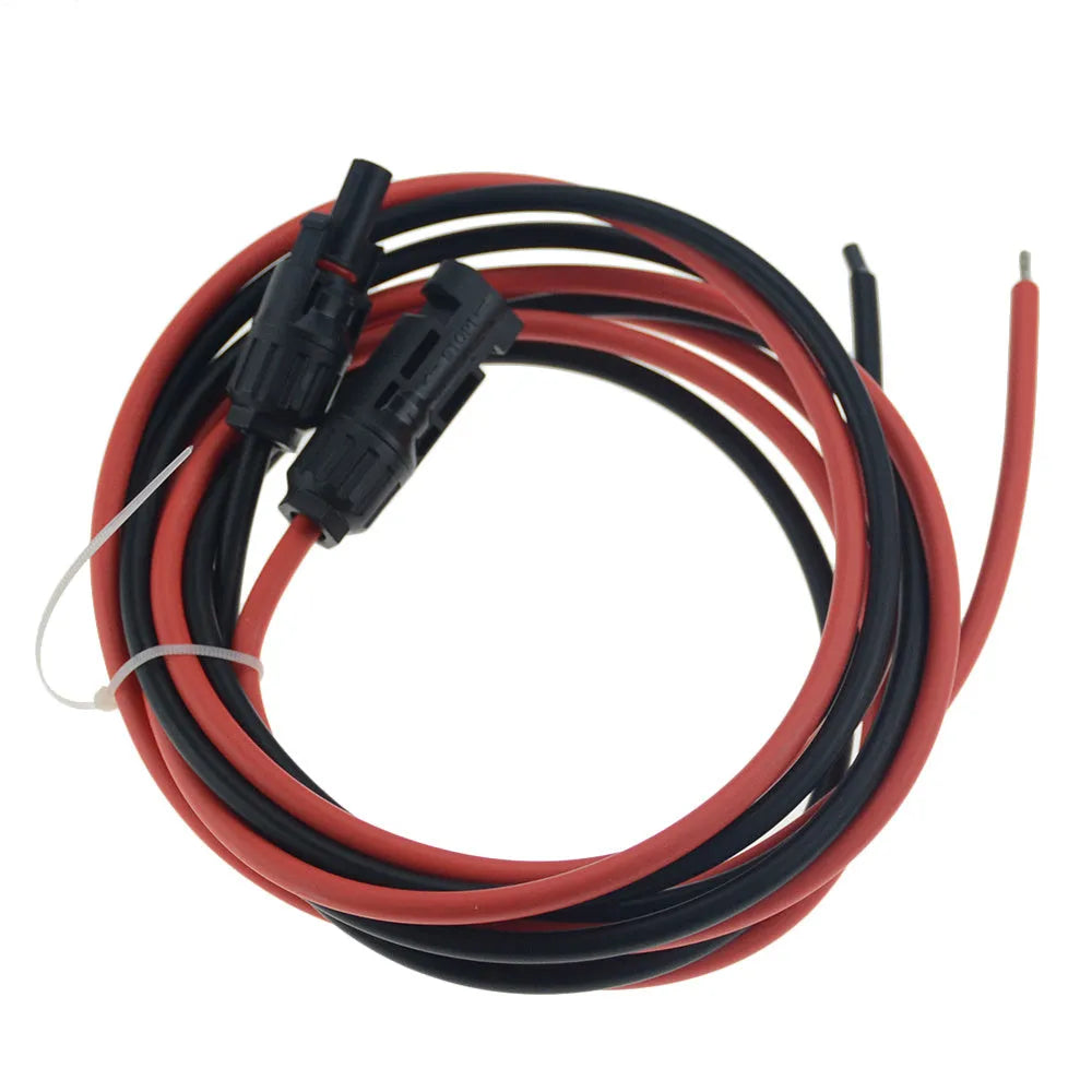 Black solar extension cable with MC4 connectors on a white background
