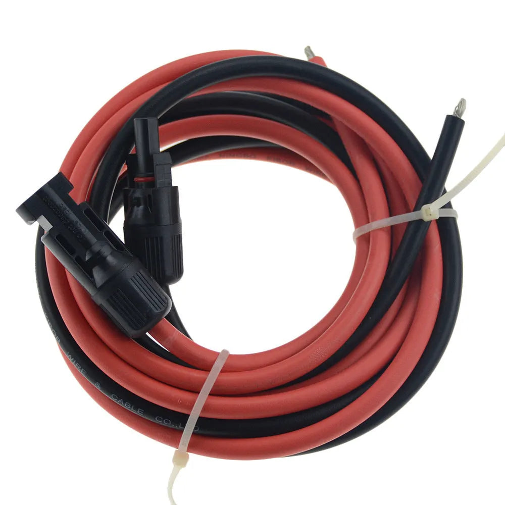Black solar extension cable with MC4 connectors on a white background