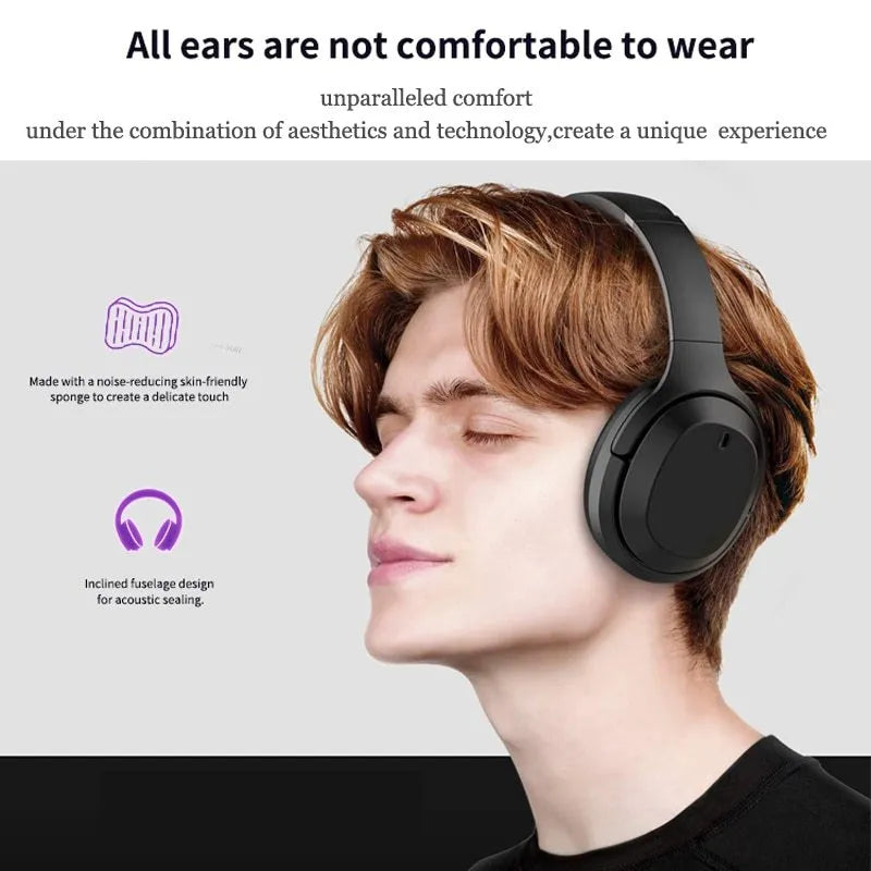Black Gorsun E98 wireless Bluetooth headphones with over-ear design and memory-protein ear cushions