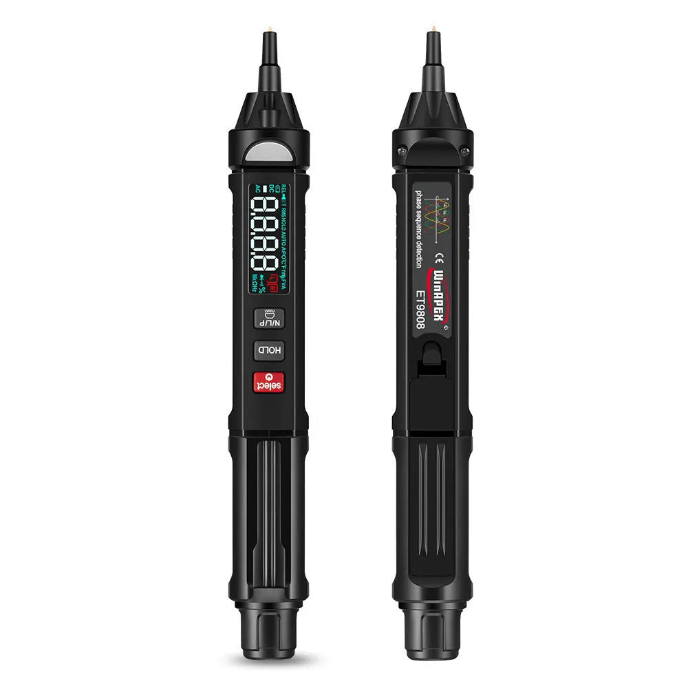 Auto-ranging digital multimeter ET8908 with test leads measuring voltage