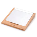Wooden bamboo bracket for Apple Bluetooth trackpad placed beside an Apple tablet, 15 x 15.8 cm