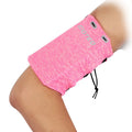Outdoor sports phone arm holder with adjustable elastic cord, dual pockets, black colour on a white background