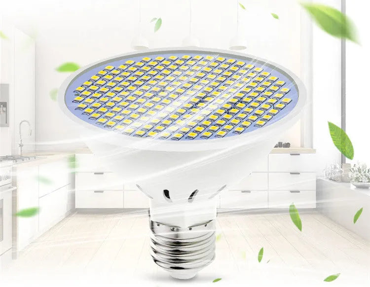E27 LED lamp cup bulb with PC body, shown in warm white and cool white light options.