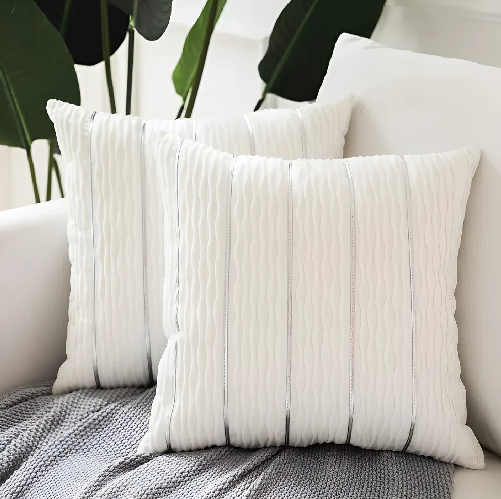Plush velvet cushion cover 45x45cm in silver gray for sofa or bed decoration