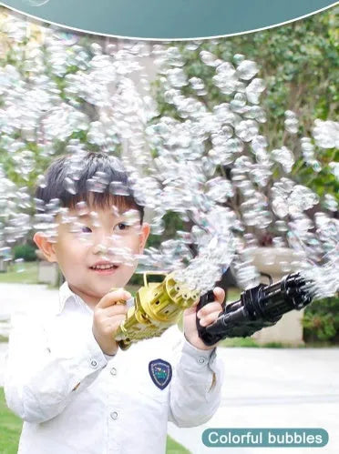 Children's bubble machine toy in pink gold or black colours with realistic gun design