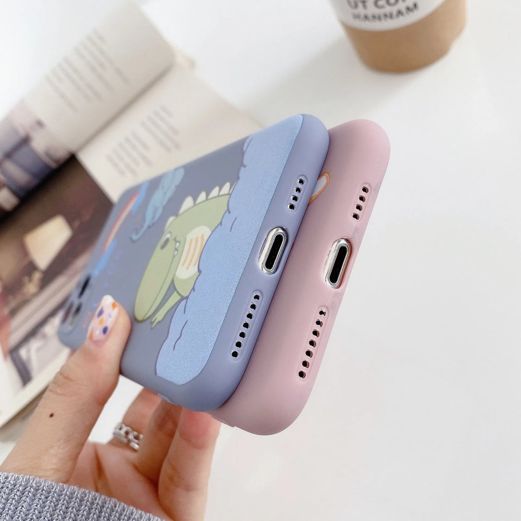 Cartoon dinosaur print soft shell TPU phone case for iPhone compatible with multiple models including 12mini and 11pro max