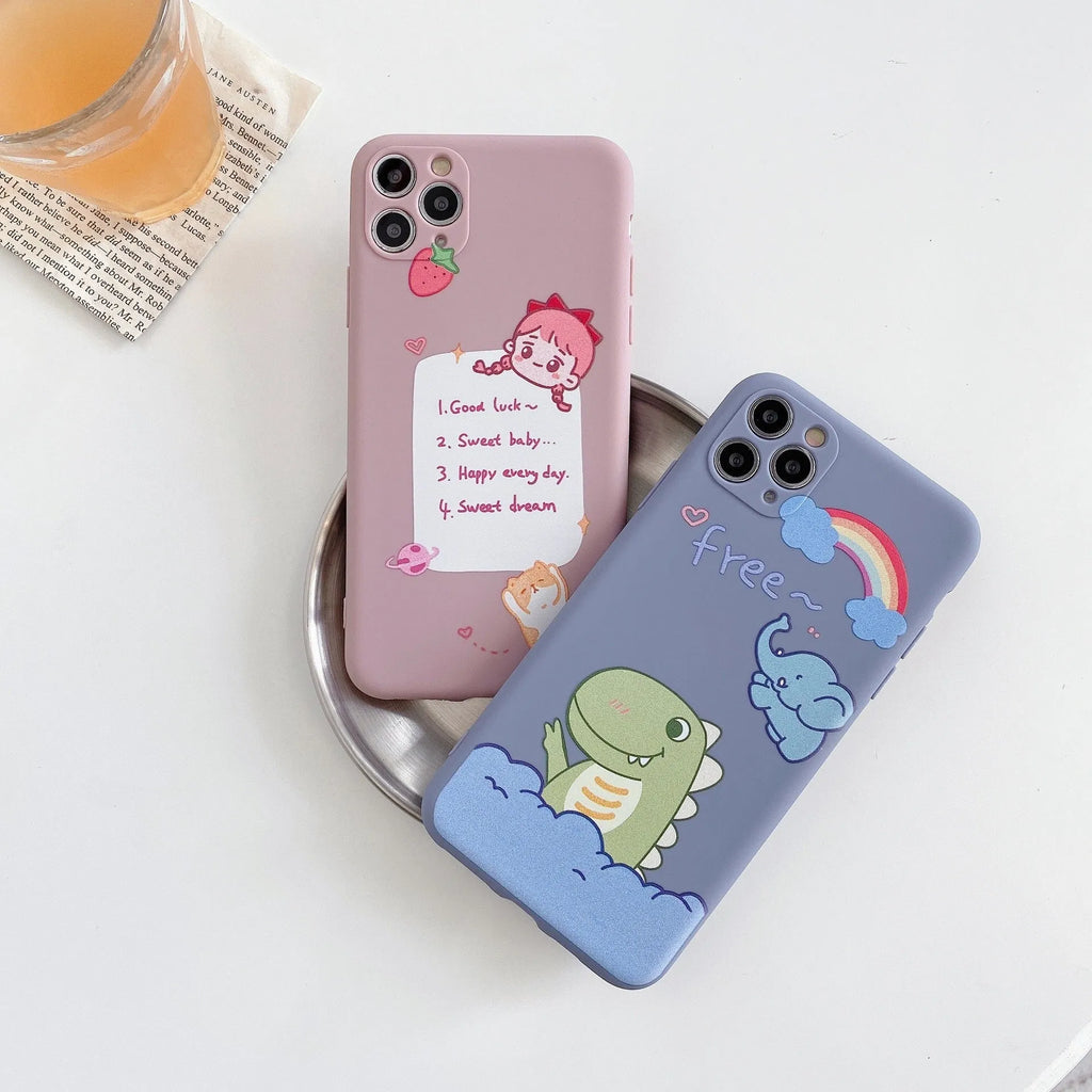 Cartoon dinosaur print soft shell TPU phone case for iPhone compatible with multiple models including 12mini and 11pro max