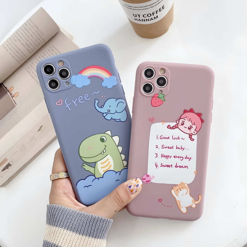 Cartoon dinosaur print soft shell TPU phone case for iPhone compatible with multiple models including 12mini and 11pro max