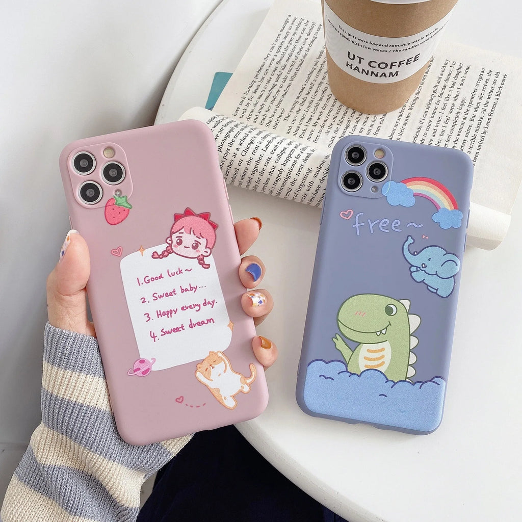 Cartoon dinosaur print soft shell TPU phone case for iPhone compatible with multiple models including 12mini and 11pro max