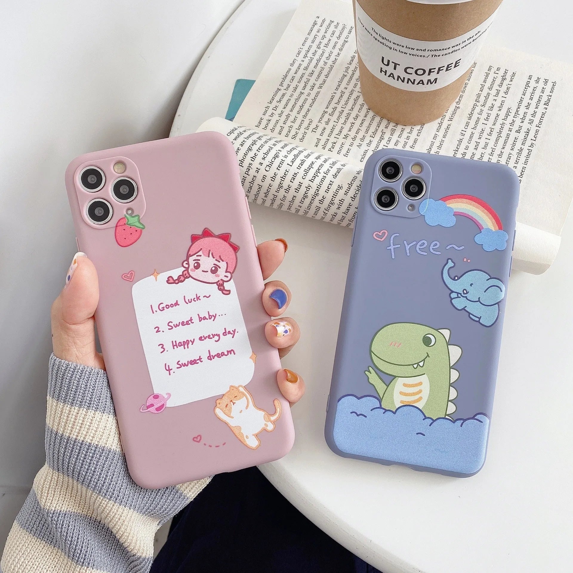 Cartoon dinosaur print soft shell TPU phone case for iPhone compatible with multiple models including 12mini and 11pro max