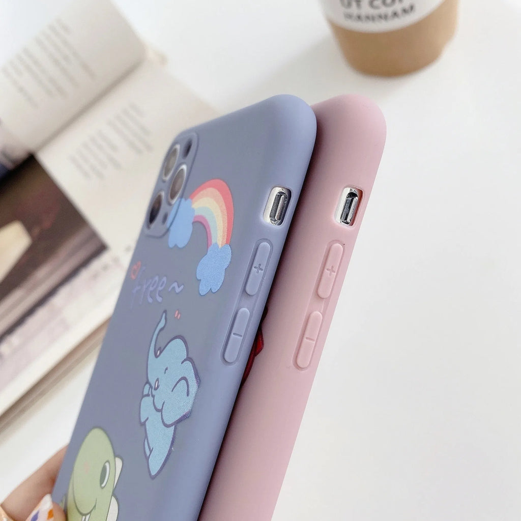 Cartoon dinosaur print soft shell TPU phone case for iPhone compatible with multiple models including 12mini and 11pro max