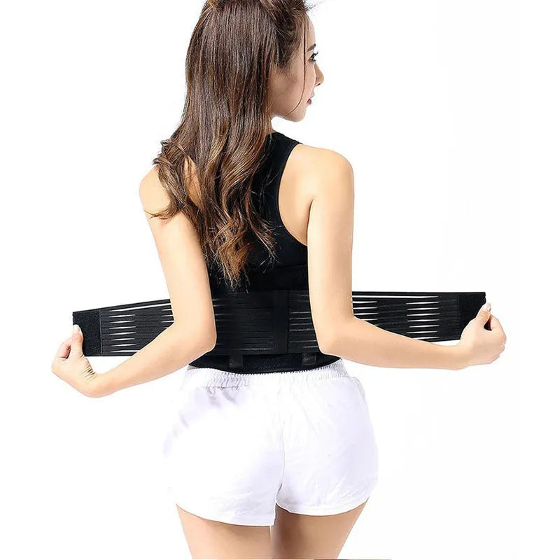 Self-heating magnetic waist protection belt in black colour with elastic cloth construction for lumbar muscle strain support