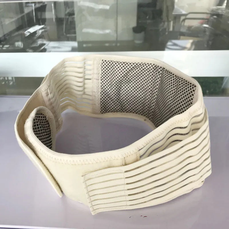 Self-heating magnetic waist protection belt in black colour with elastic cloth construction for lumbar muscle strain support