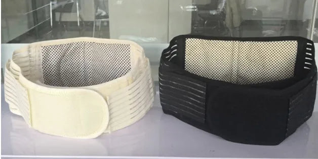 Self-heating magnetic waist protection belt in black colour with elastic cloth construction for lumbar muscle strain support