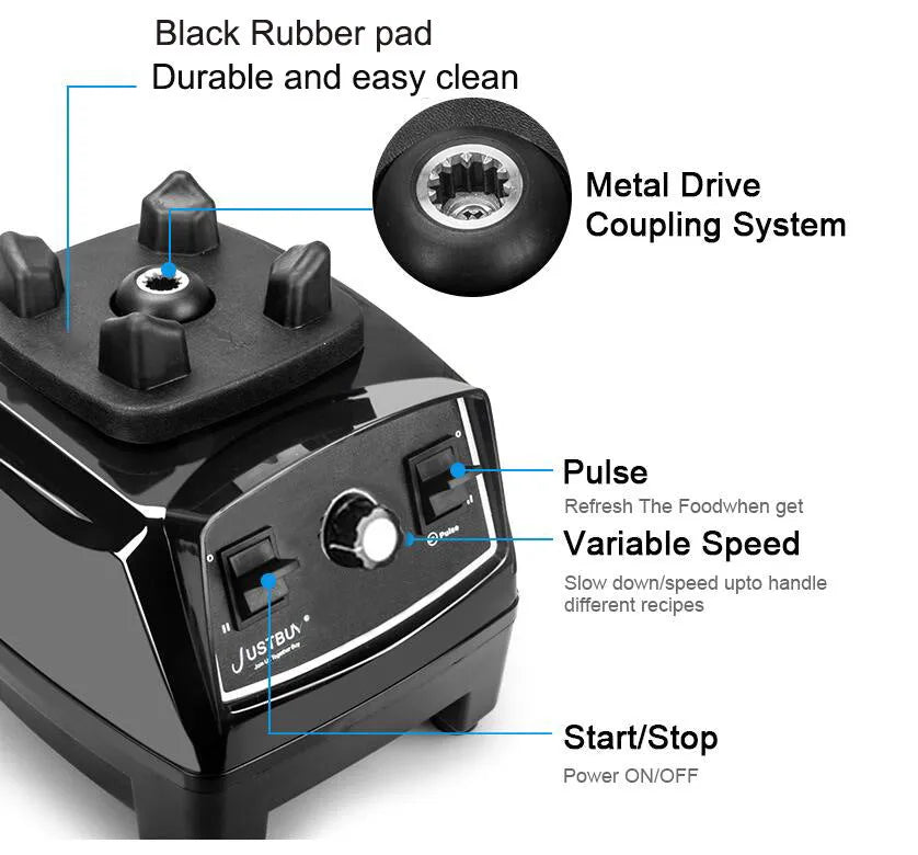 2L black blender with 2200W motor and 3-speed dial on kitchen counter